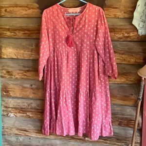 Sundance - Scandal pink and gold short peasant dress.